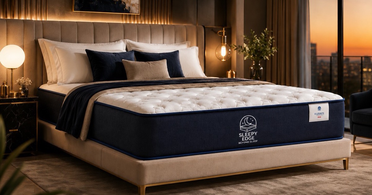 A premium SleepyEdge Elevate bed in a warm bedroom — best mattress for back support